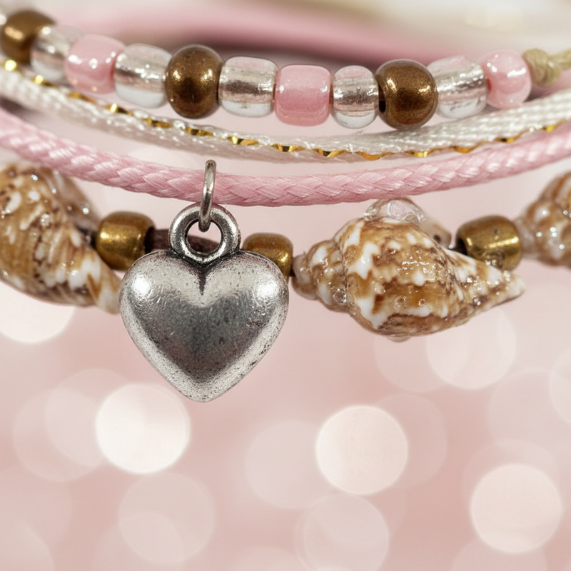 Heart Shell Charm Bracelet Pack