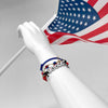 Trump jewelry stack with TRUMP letter beads, red, white and blue cords, silver star charm and accent beads on wrist waving American flag. Patriotic Trump bracelet for women and teens, perfect MAGA accessory, Republican gift and conservative statement. Adjustable and stackable for rallies, Trump bracelets that show USA pride, America first style and election day outfits.