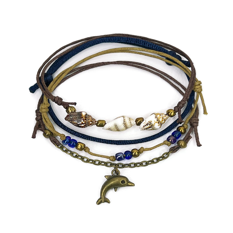 O Yeah Gifts Bronze Dolphin Bracelet with Shell and Glass Beads – A beach-inspired bracelet featuring a bronze dolphin charm, shell beads, glass beads and a link chain with cord. Perfect for ocean lovers and beachgoers.