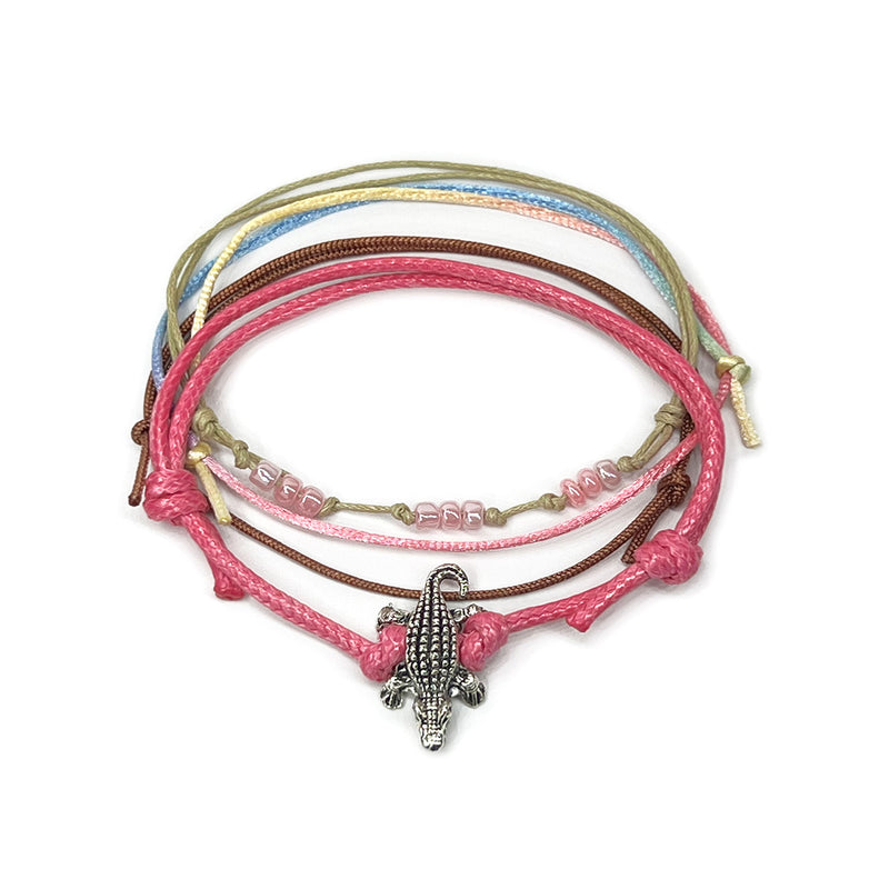 Pink Gator Charm Bead Bracelet with alligator charm and bead accents from O Yeah Gifts.