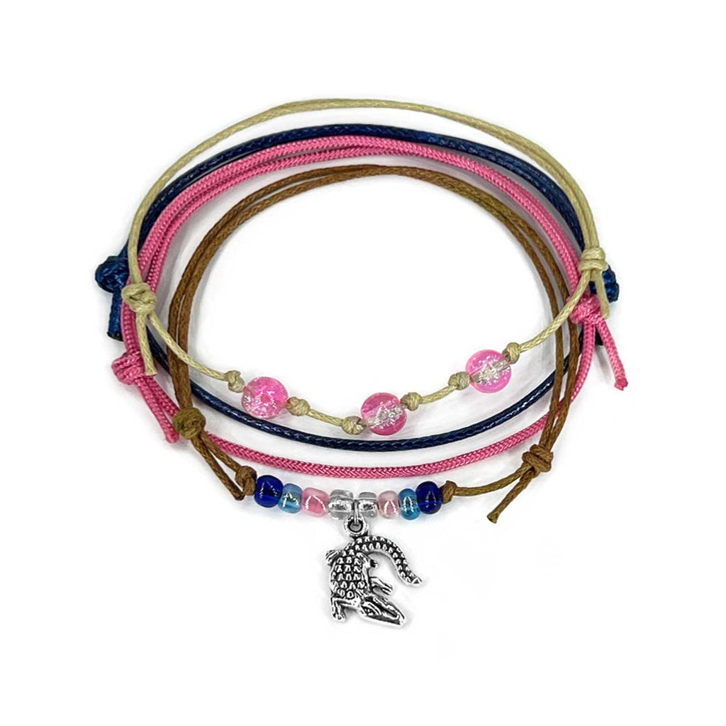 Pink Alligator Bracelet Style Pack: four bracelets in beige, navy, pink and brown with a silver-tone alligator charm