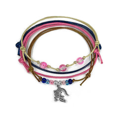 Pink Alligator Bracelet Style Pack: four bracelets in beige, navy, pink and brown with a silver-tone alligator charm