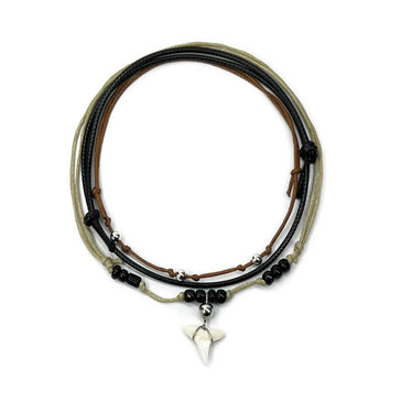 Wholesale black shark tooth anklet pack with real tooth and bold beach cords