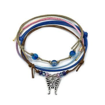 Blue Butterfly Bracelet Style Pack with ombre cords, shimmer beads and silver butterfly charm