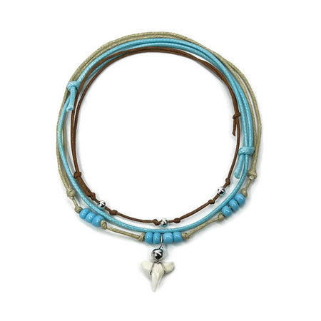 Blue Shark Tooth Anklet Pack with real tooth, ocean beads and beach cord
