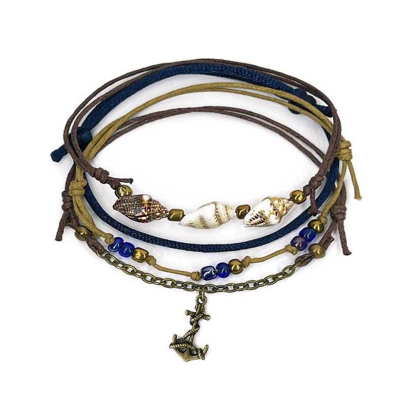 Bronze Anchor Shell Charm Bracelet Pack with shells and beads