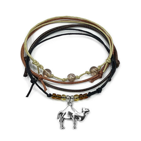 Camel Bracelet Style Pack with silver camel charm earthy desert tones and shimmer beads
