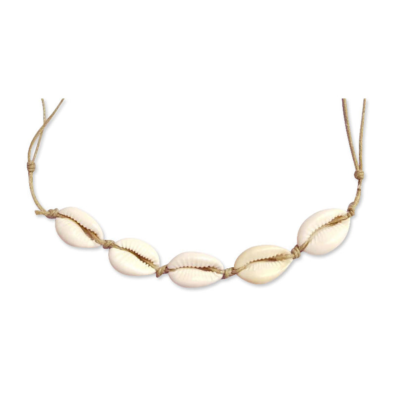 Cowrie Shell Necklace with real shells and beige cord