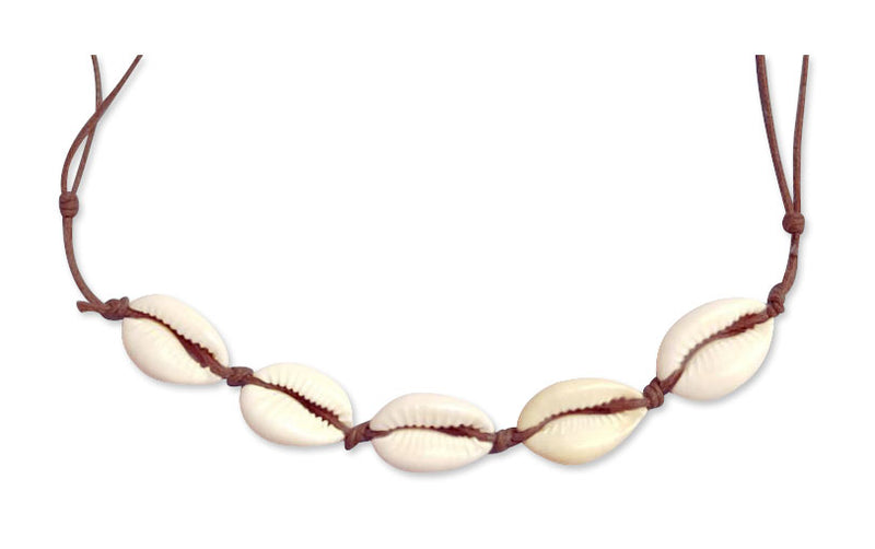 Cowrie Shell Necklace with real shells and brown cord
