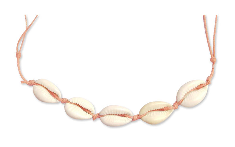 Cowrie Shell Necklace with real shells and peach cord