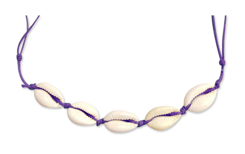 Cowrie Shell Necklace with real shells and purple cord