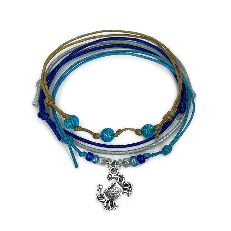 Crab Bracelet Style Pack – Stackable Waterproof Beach Bracelets with Silver Crab Charm