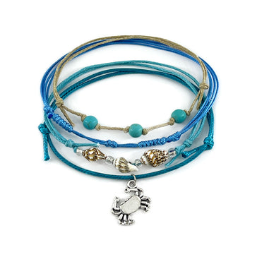 Crab Shell Charm Bracelet Pack with turquoise and shell bead accents