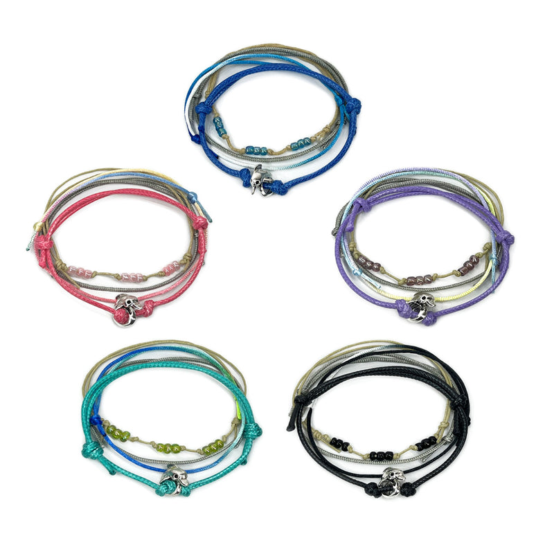 Dolphin Bead Bracelets in blue, pink, green, purple and black – ocean-inspired jewelry for beach lovers and summer outfits