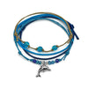 Blue Dolphin Bracelet – Waterproof Stackable Beach Bracelet with Silver Dolphin Charm and Blue Glass Beads