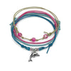 Pink Dolphin Bracelet – Stackable Waterproof Bracelet with Silver Dolphin Charm and Sparkly Pink Glass Beads