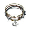 Elephant Bracelet Style Pack with silver elephant charm earthy gray shimmer beads and waterproof cord bracelets