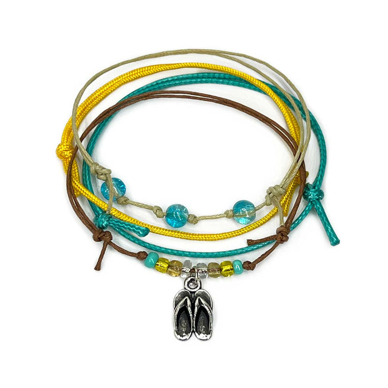 Flip Flop Bracelet Style Pack – Stackable Beach Bracelets with Silver Flip Flop Charm