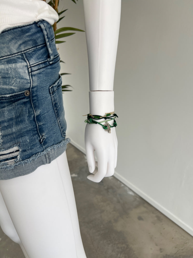 Gator Beaded Bracelet Pack — gator charm bead bracelet in layered greens