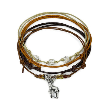 Giraffe Bracelet Style Pack with silver charm, shimmer beaded bracelets and golden nature tones