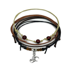 Monkey Bracelet Style Pack with silver monkey charm and earthy nylon cord bracelets