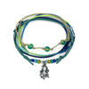 Octopus Bracelet Style Pack with four blue, green, turquoise and beige bracelets and a silver-tone octopus charm on white.