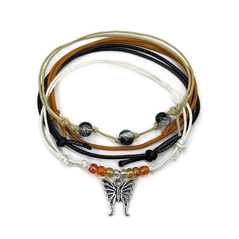 Orange Butterfly Bracelet Style Pack with warm tones, silver butterfly charm and stackable shimmer beads