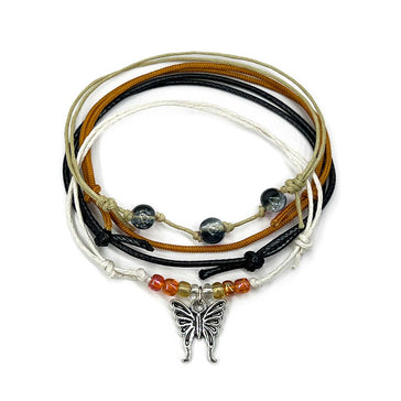 Orange Butterfly Bracelet Style Pack with warm tones, silver butterfly charm and stackable shimmer beads