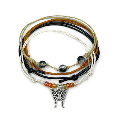 Orange Butterfly Bracelet Style Pack with warm tones, silver butterfly charm and stackable shimmer beads
