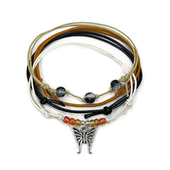 Orange Butterfly Bracelet Style Pack with warm tones, silver butterfly charm and stackable shimmer beads