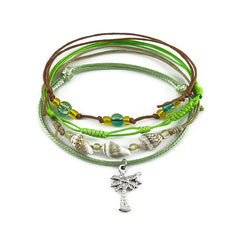 Palm Tree Shell Charm Bracelet Pack with natural cord colors and real shell accents
