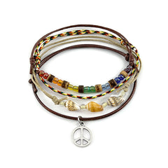 Peace Shell Charm Bracelet Pack with rainbow beads, coconut and silver peace charm