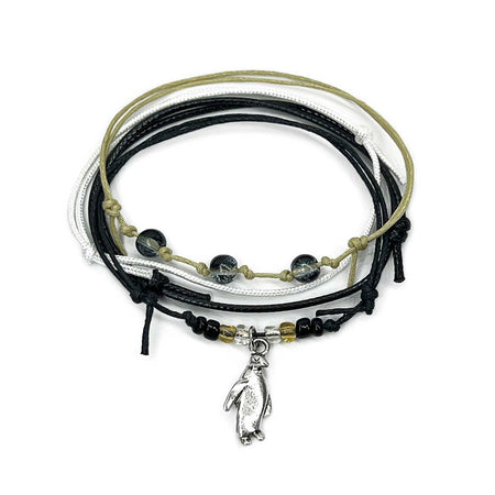 Penguin Bracelet Style Pack with silver penguin charm black-and-white shimmer beads and waterproof cords