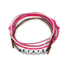 Pink State Letter Bead Bracelet Pack with 4 adjustable and stackable bracelets, customizable to display your home state with vibrant pink cords.