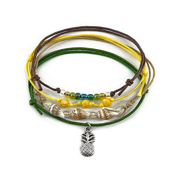 Pineapple Shell Charm Bracelet Pack with spiral shells and yellow beads