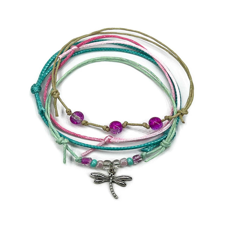 Purple Dragonfly Bracelet Style Pack with silver charm and ombre beads in soft tones