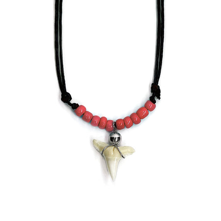 Red Shark Tooth Necklace with real shark tooth, red beads and adjustable black cord