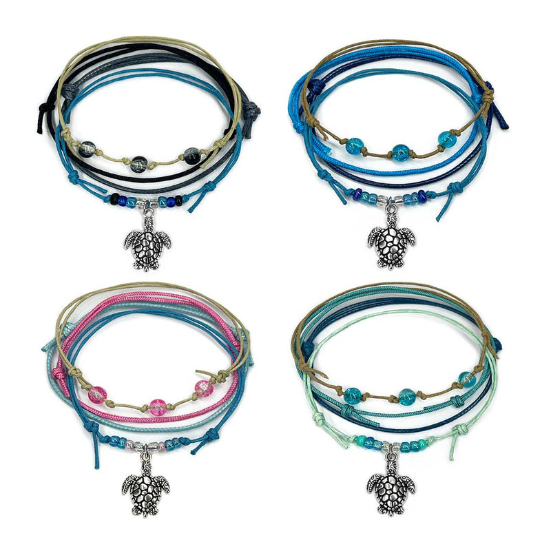 Sea Turtle Bracelet Style Pack – Stackable Ocean-Inspired Charm Bracelets with Silver Sea Turtle Charms