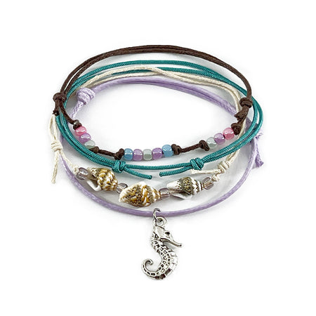 Seahorse Shell Charm Bracelet Pack with pastel beads and real shell accents