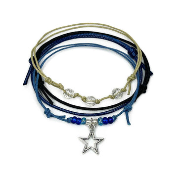 Star Bracelet Style Pack with silver star charms, shimmer beads and waterproof celestial cords