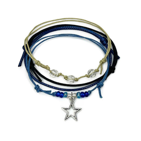 Star Bracelet Style Pack with silver star charms, shimmer beads and waterproof celestial cords