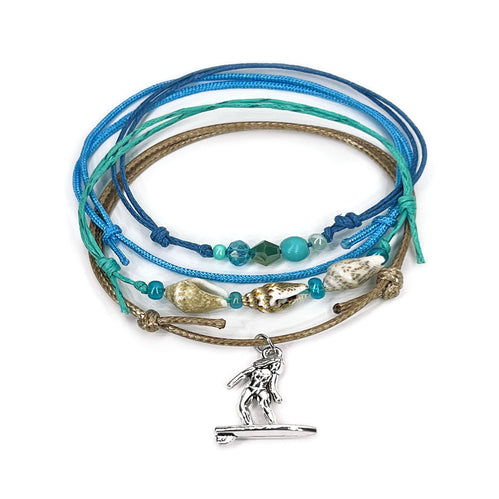 Surfer Girl Shell Charm Bracelet with beaded shells, sea glass beads, beach charms, adjustable surf bracelets 