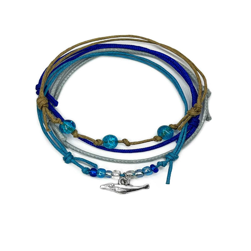 Whale Bracelet Style Pack – Stackable Waterproof Beach Bracelets with Silver Whale Charm