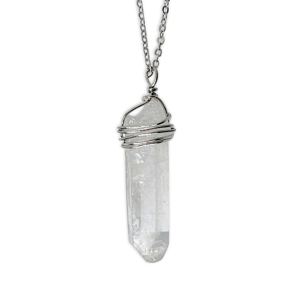 Clear Rainbow Crystal Stone Necklace, Wire Wrap Band Pendant - O Yeah Gifts!