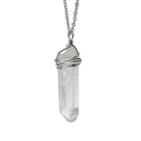Clear Rainbow Crystal Stone Necklace, Wire Wrap Band Pendant