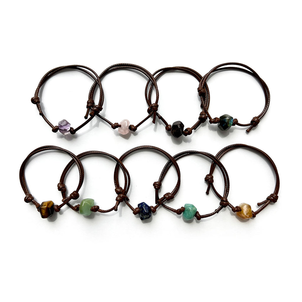 Stone Bracelets, Gemstone Crystal Adjustable Brown Cord Bracelet - O Yeah Gifts!