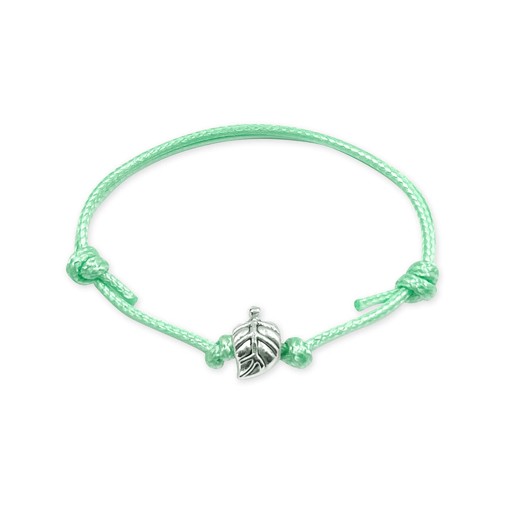 Leaf Bracelet, Silver Leaf Charm Green Cord - O Yeah Gifts!