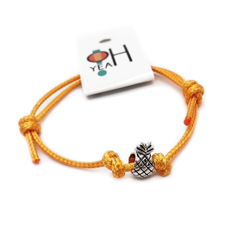 O Yeah Gifts Pineapple Charm Bracelet – Yellow cord bracelet with a pineapple charm, perfect for adding a splash of tropical fun and sunny vibes to your style.
