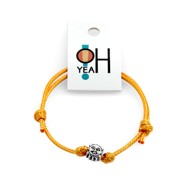 O Yeah Gifts Sun Charm Bracelet – Yellow cord bracelet with a sun charm, perfect for adding a touch of sunny beach style to your everyday look.