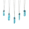 Blue Crystal Necklace with wire wrap – boho gemstone pendant for layering and cosmic style